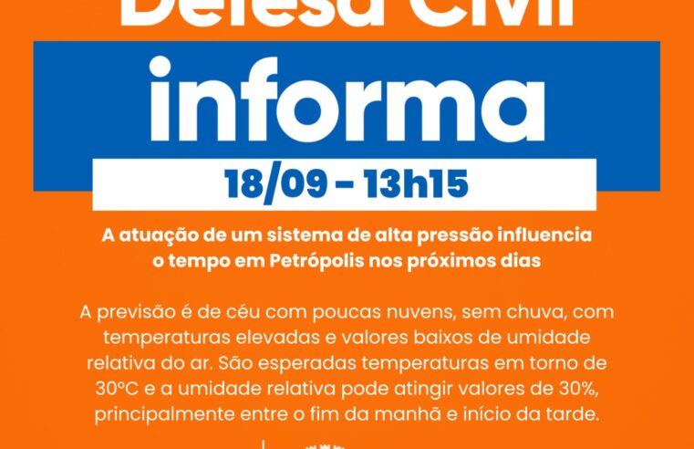 Defesa Civil de Petrópolis faz alerta sobre onda de calor para os próximos dias