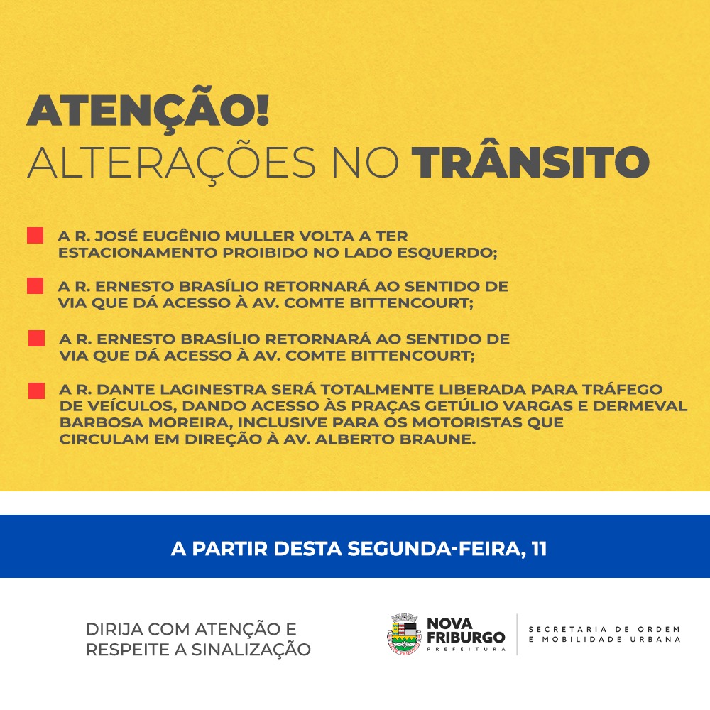 Ruas do Centro de Nova Friburgo tem alterações no trânsito