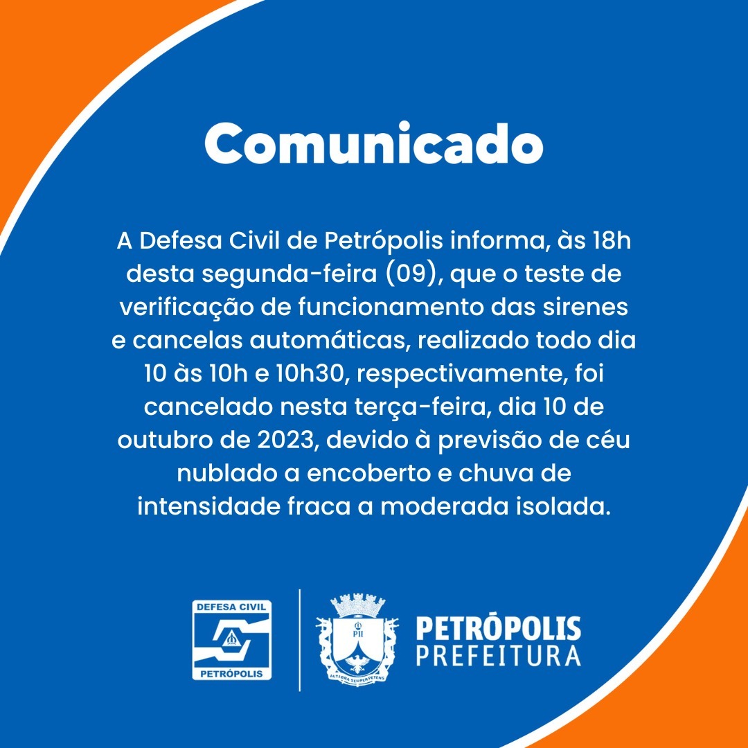 Defesa Civil cancela teste de sirenes e cancelas automáticas que aconteceria nesta terça-feira