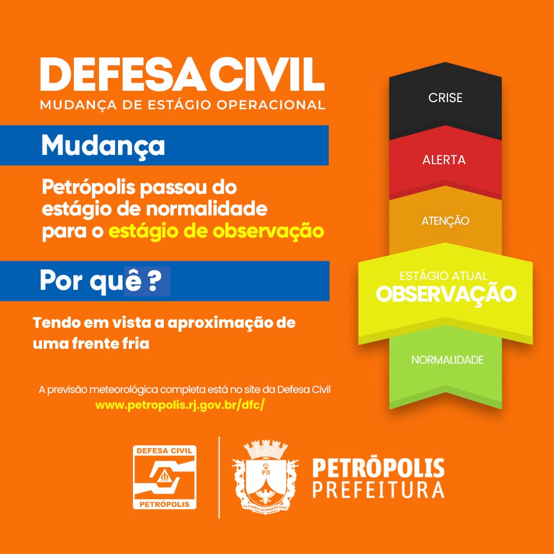 Defesa Civil emite alerta via SMS de pancadas de chuva em Petrópolis
