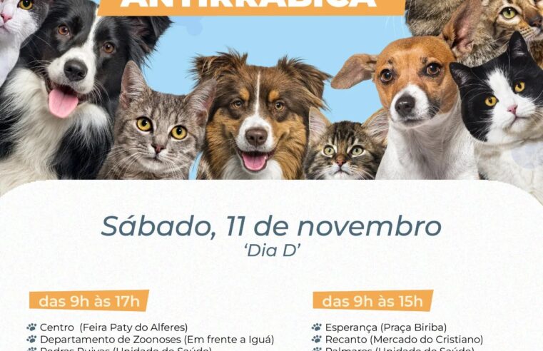 Campanha de Vacinação Antirrábica Animal será realizada em Paty do Alferes
