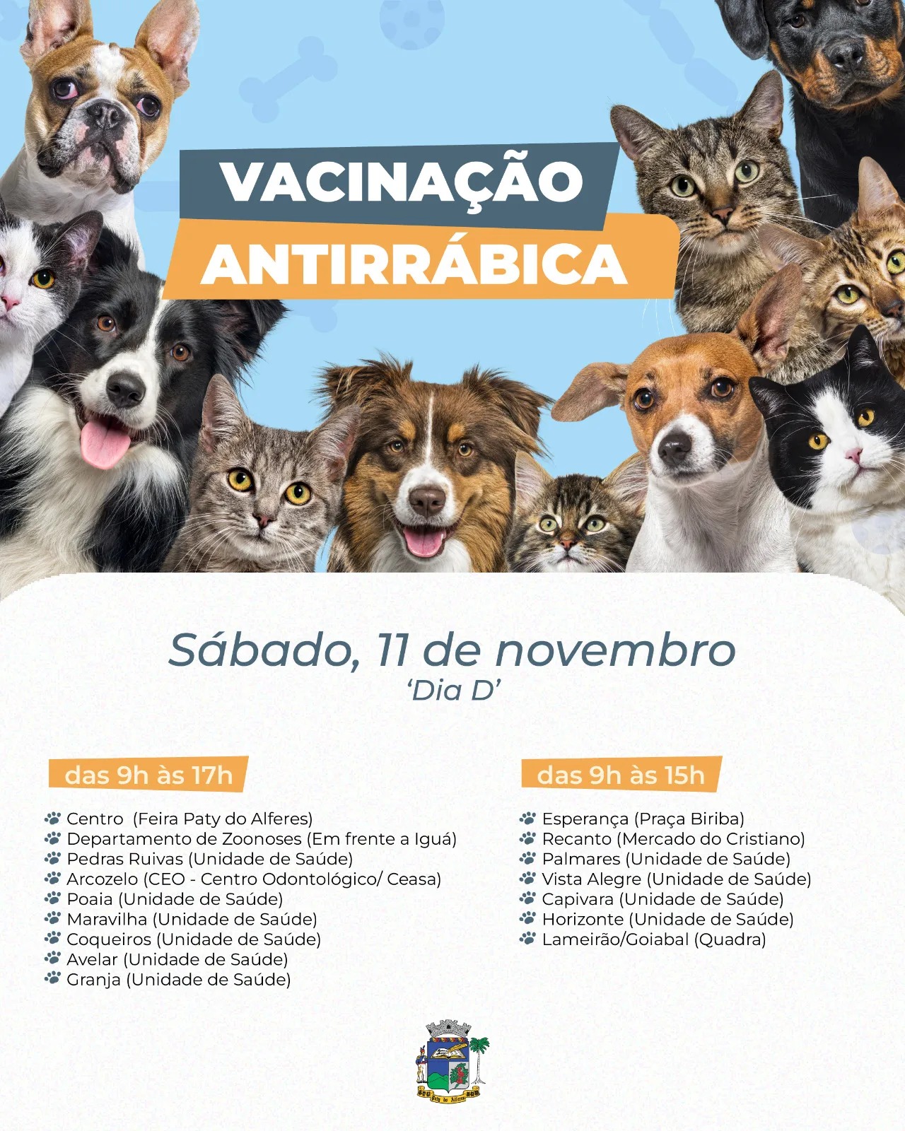 Campanha de Vacinação Antirrábica Animal será realizada em Paty do Alferes