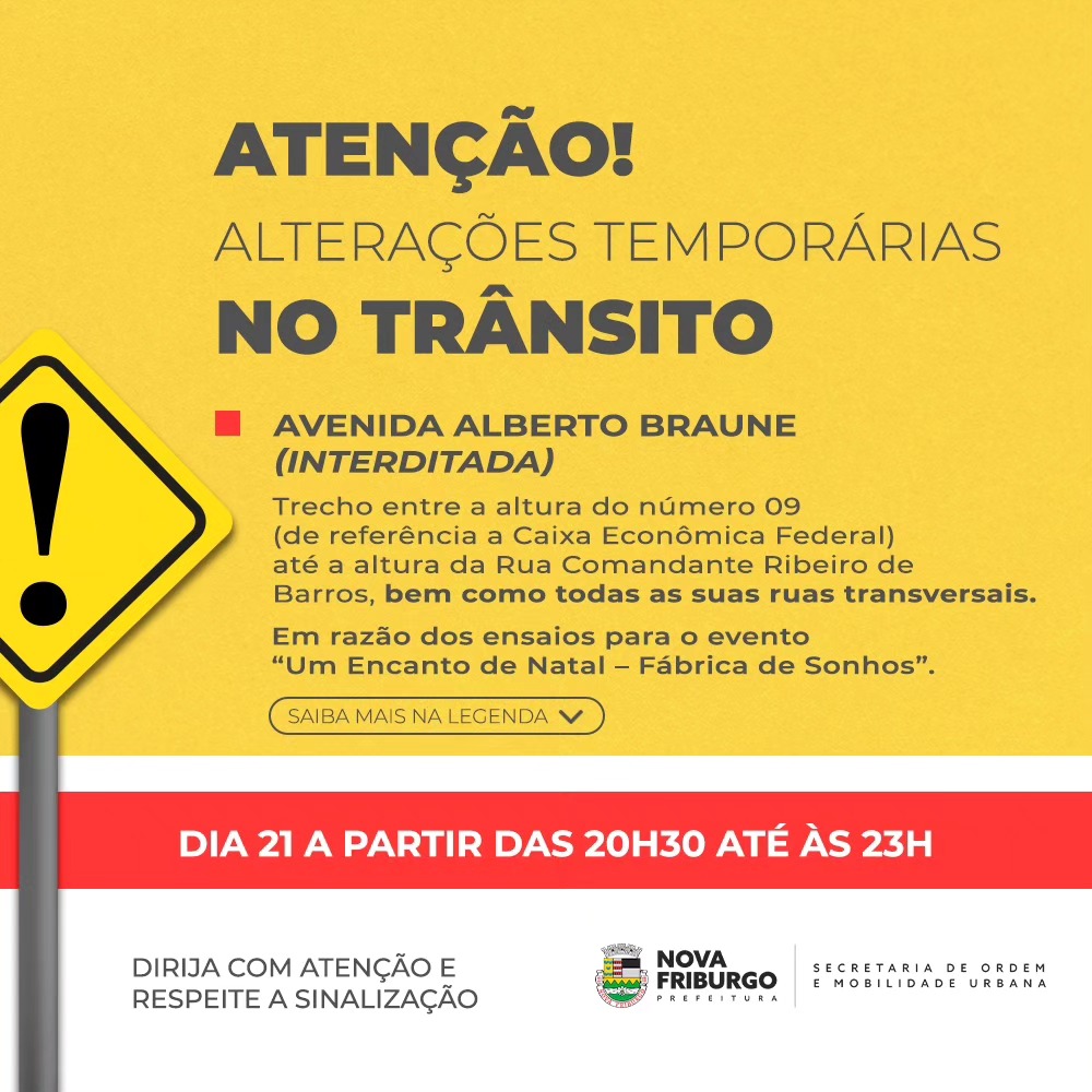 Motoristas devem ficar atentos às mudanças no trânsito para o natal em Nova Friburgo