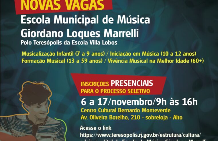 Inscrições para 58 vagas na Escola Municipal de Música de Teresópolis terminam nesta sexta, 17 de novembro