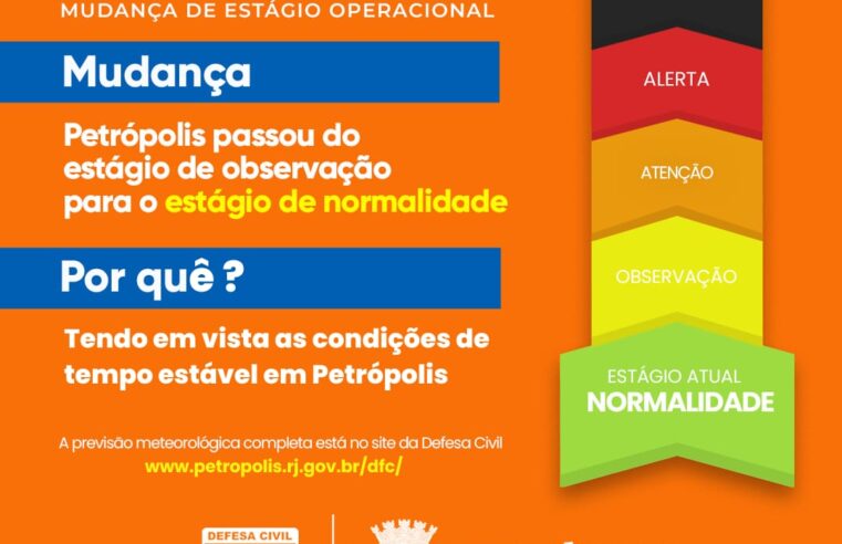 Defesa Civil de Petrópolis retorna para estágio operacional de normalidade