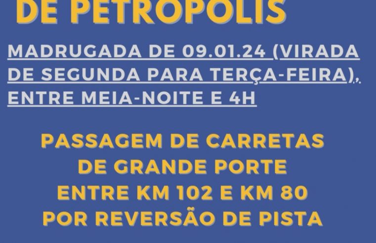 Passagem de carretas interditará descida da Serra de Petrópolis na madrugada de (09/01)