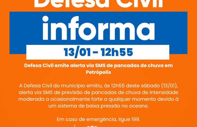 Defesa Civil emite alerta de chuva para Petrópolis