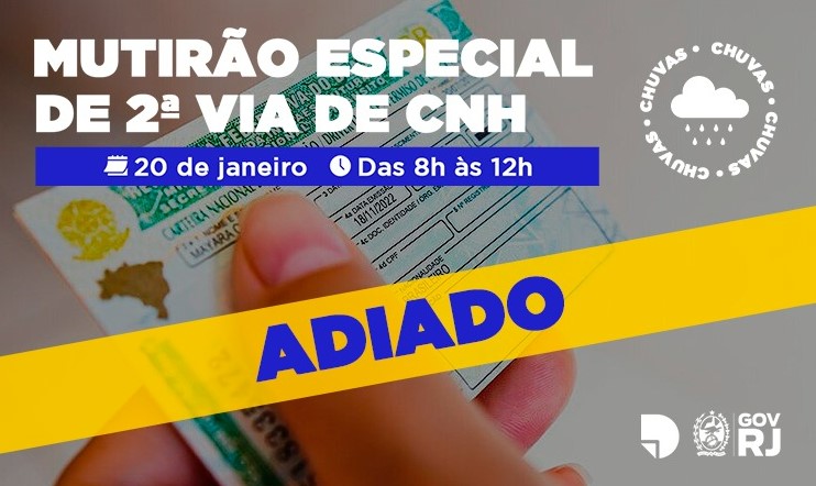 Devido à previsão de fortes chuvas, Detran.RJ adia mutirão deste sábado (20)