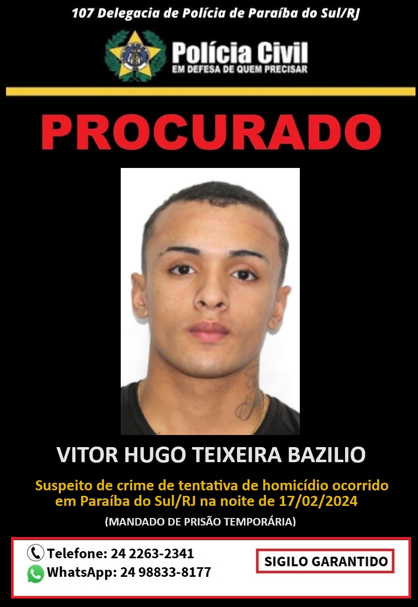 Homem está foragido após tentativa de homicídio em Paraíba do Sul