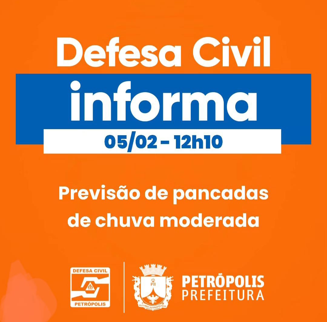 Defesa Civil emite alerta via SMS de pancadas de chuva em Petrópolis