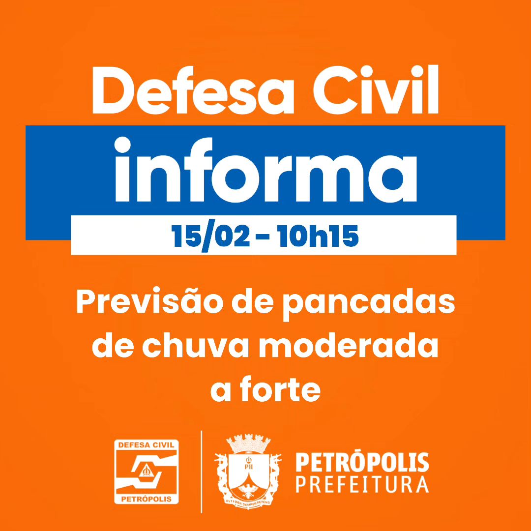 Defesa Civil emite alerta via SMS de pancadas de chuva em Petrópolis