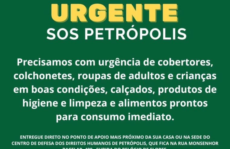 CDDH realiza campanha para ajudar vítimas da chuva em Petrópolis
