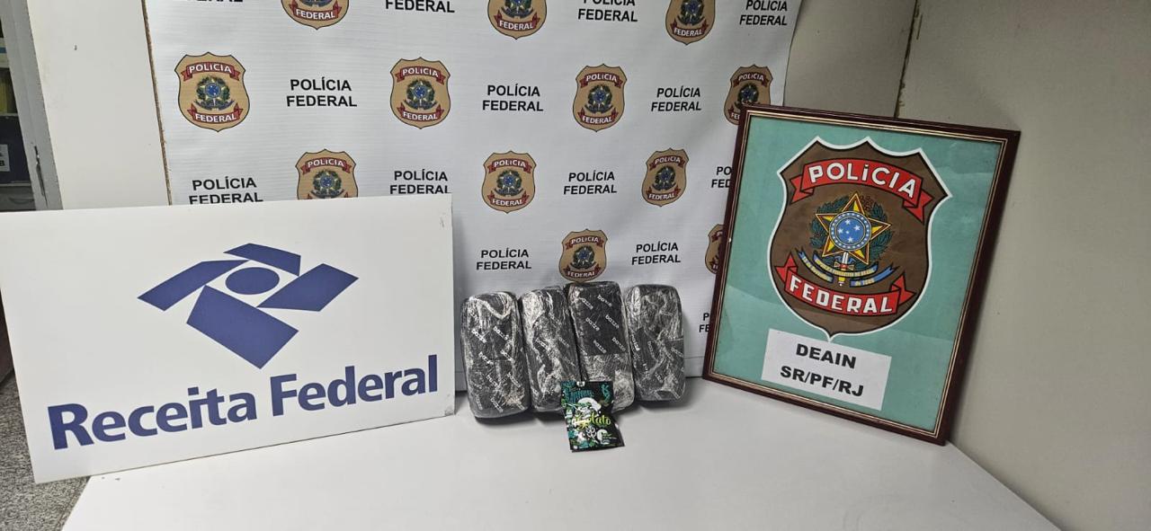 PF e RFB prendem homem com mais de 4kg de maconha no Aeroporto do Galeão