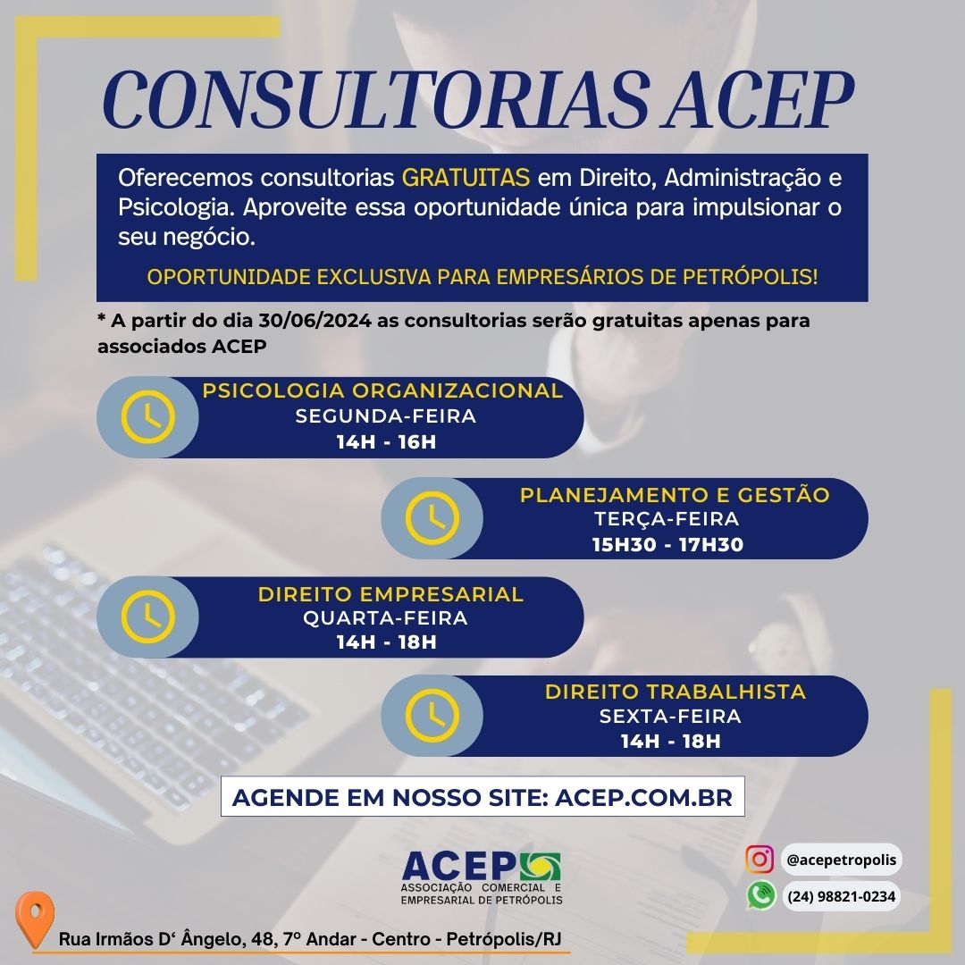 ACEP oferece consultoria gratuita em diferentes aspectos na administração das empresas