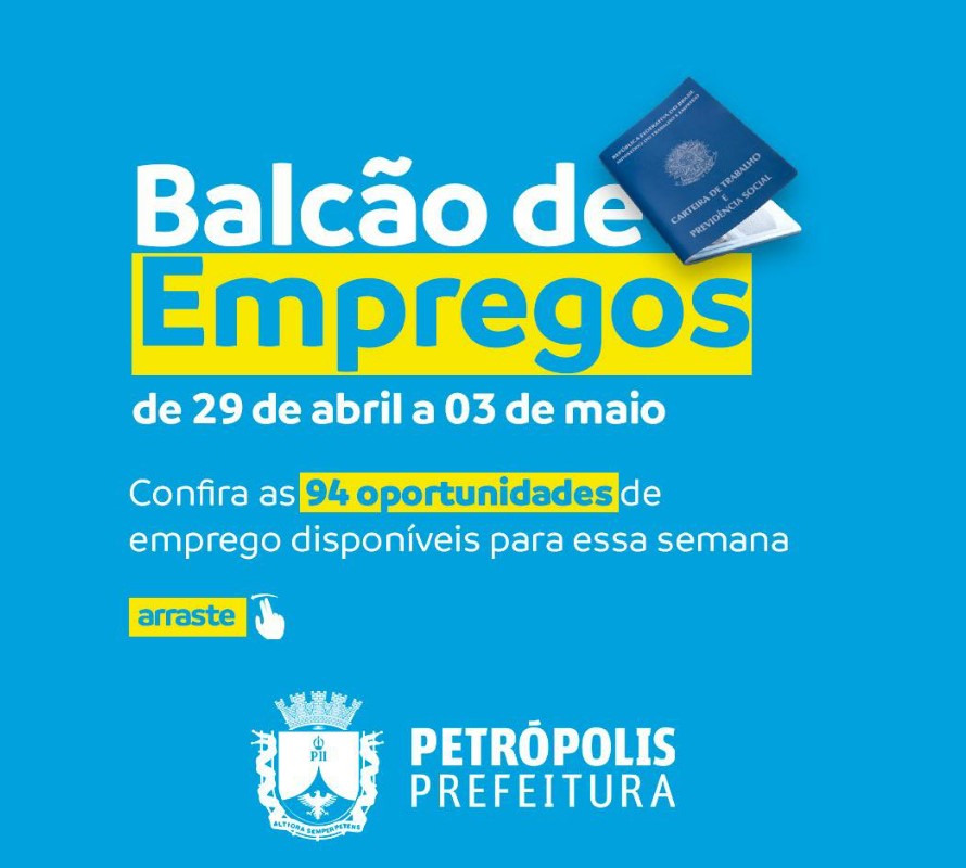 Balcão de Empregos da Prefeitura: mais 94 vagas para esta semana