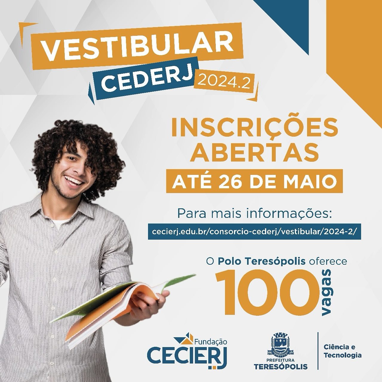 Inscrições para o Vestibular Cederj 2024.2 abertas até o próximo dia 26