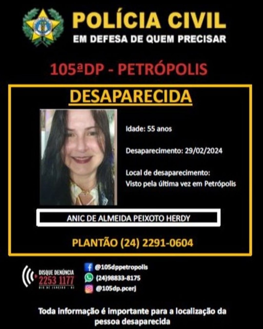 Quatro pessoas são presas por extorsão e sequestro de Anic de Almeida Peixoto Hery, em Petrópolis