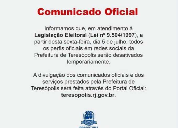 Desativação temporária das redes sociais municipais