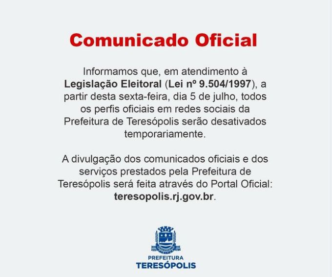 Desativação temporária das redes sociais municipais