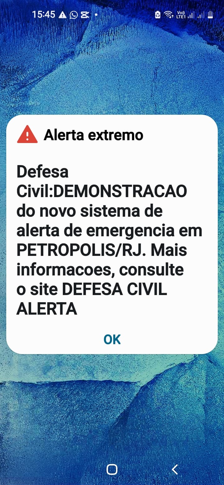 Teste do Sistema de Alerta de Desastres tem resultado positivo
