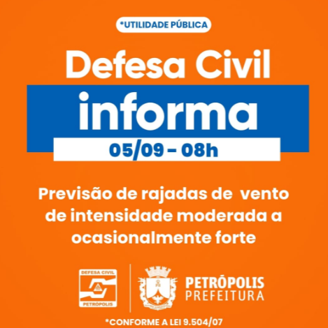 Defesa Civil de Petrópolis alerta para rajadas de vento
