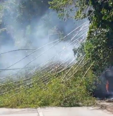 Incêndio às margens da BR-040 fecha a subida da Serra de Petrópolis