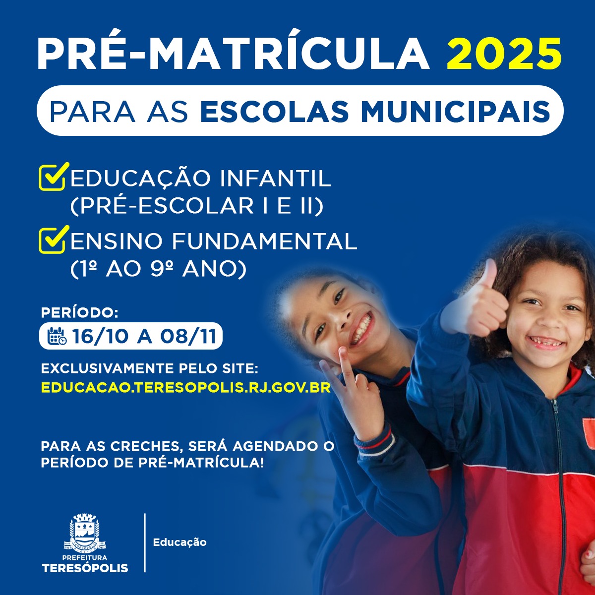 Secretaria de Educação de Teresópolis abre Pré-matrícula on-line para novos alunos na Rede Municipal no próximo dia 16 de outubro