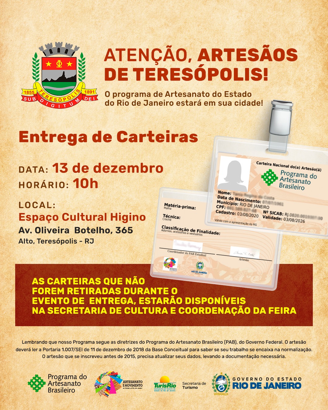 Prefeitura de Teresópolis e Governo do Estado entregam a carteira Nacional do Artesão aos profissionais cadastrados