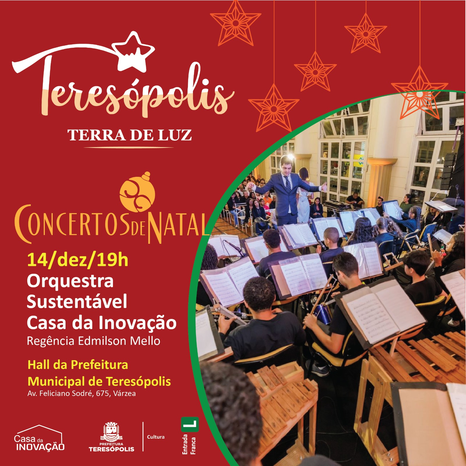 Natal 2024: Concerto da Orquestra Sustentável da Casa da Inovação neste sábado, 14, na Prefeitura de Teresópolis