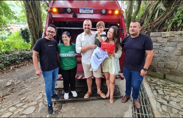 Aniversário de 3 anos de Gabriel ganha um toque especial com caminhão de coleta e apoio da Prefeitura